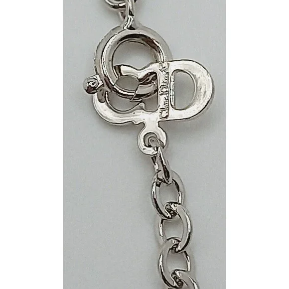 Christian Dior Silver tone Choker Necklace Crystals black enamel V 15-17” - Picture 6 of 6